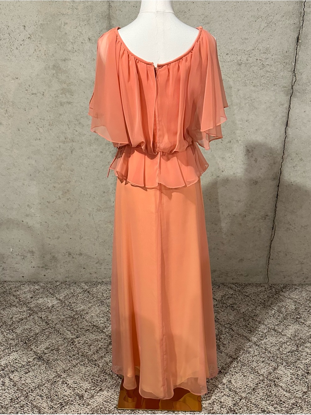 Vintage 70s Chiffon Peach Maxi Dress Formal Fairycore Size XS - Picture 9 of 9